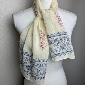 Vintage Scarf  Ivory Gold Metalic Tread
